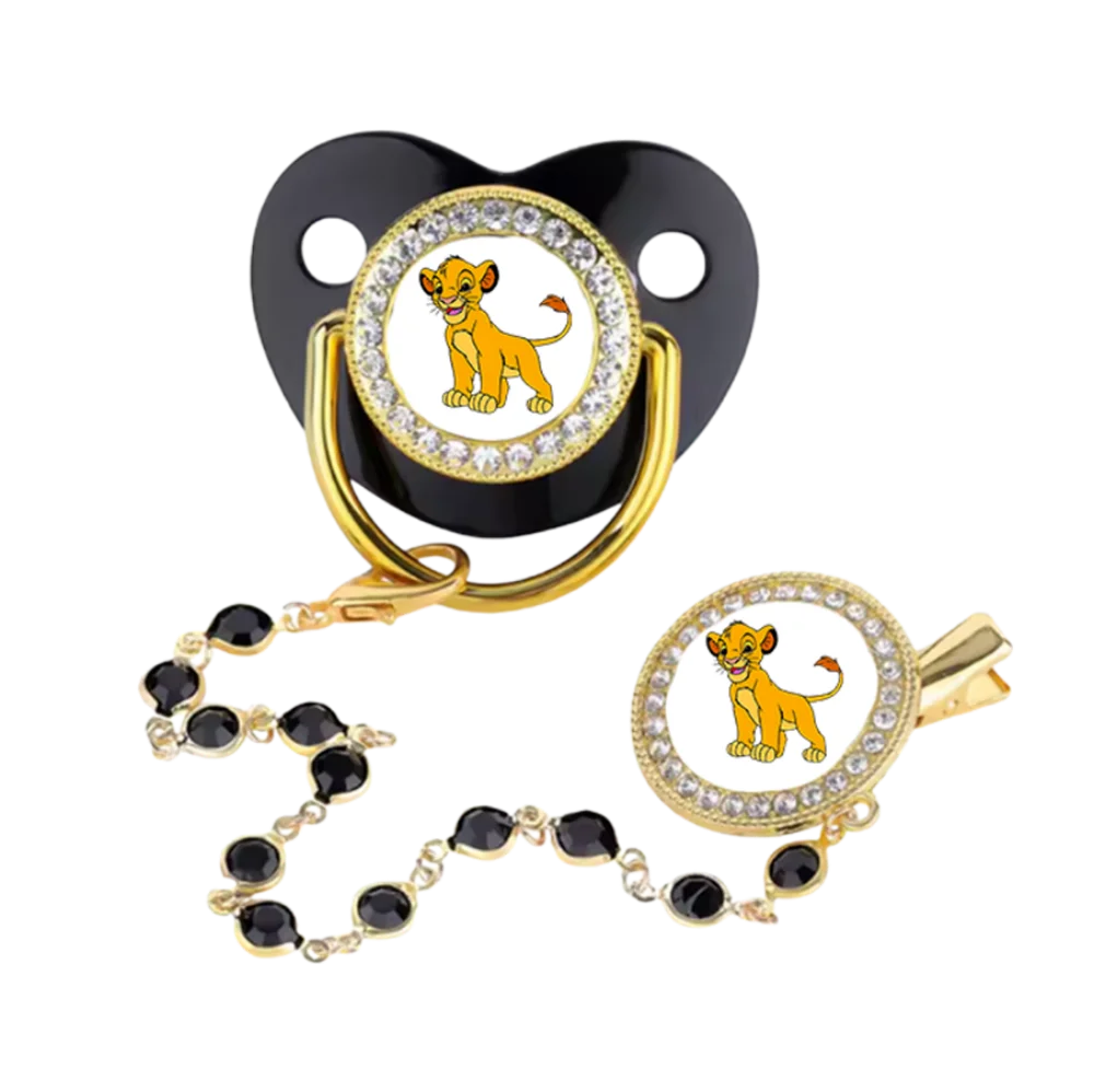 Little Lion King printed newborn bib Kawaii mother and baby feeding products weaning pacifier baby nipple and chain clip Newborn