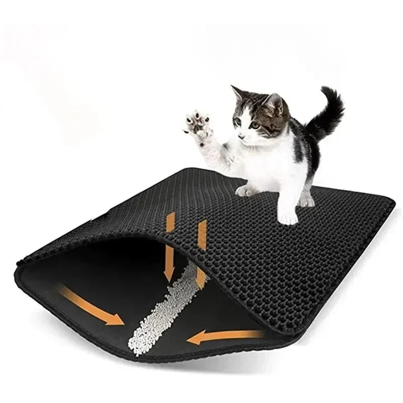 Non-Slip Waterproof Cat Litter Mat-Double Layer Washable Pet Floor Mat, Durable&Easy to Clean, Traps Litter for Cats&Small Pets