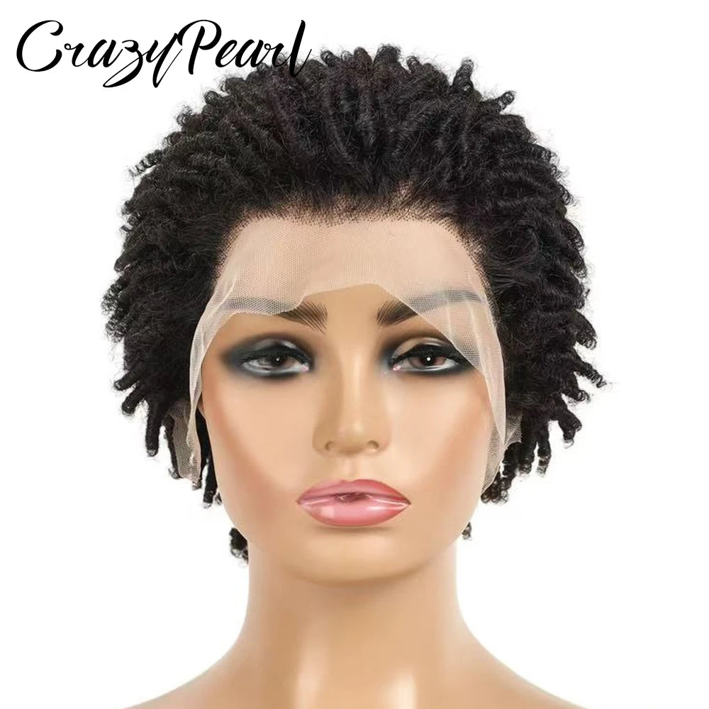 Short Pixie Cut Dreadlocks Wigs Natural Color Afro Twists Dreadlocks Lace Frontal Wig Faux Locs Braided Hair Replacement Wigs