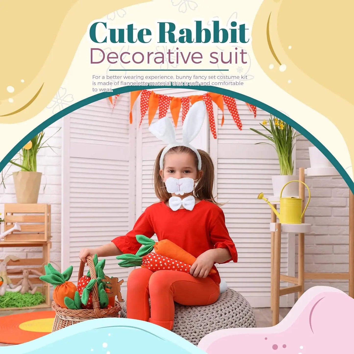 Halloween Bunny Costume Accessories Set Bunny Nose Tail Tie and Ears for Boys Girls Halloween Party Cosplay