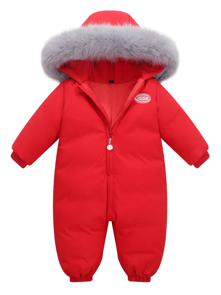 2025 Baby Winter Jumpsuit Real Raccoon fur Waterproof Baby Girl Snowsuit Toddler Boy Winter Romper Infant overalls Down Jacket