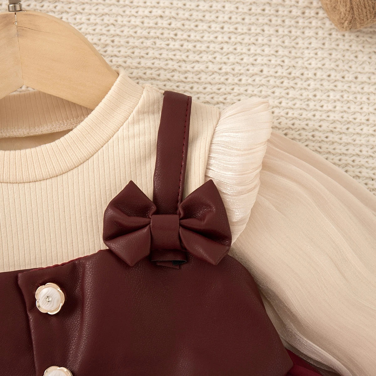 Baby Girl Dress Fall/Winter Bow-Trim Tulle Long-Sleeve Girl Dress Adorable Christmas Baby Dress Baby Girl Clothing