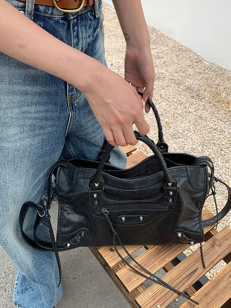 Luxury Designer City Motorcycle Shoulder Tote Bag for Women Large Capacity Autumn Winter Handbag Crossbody Stylish Women's Bag