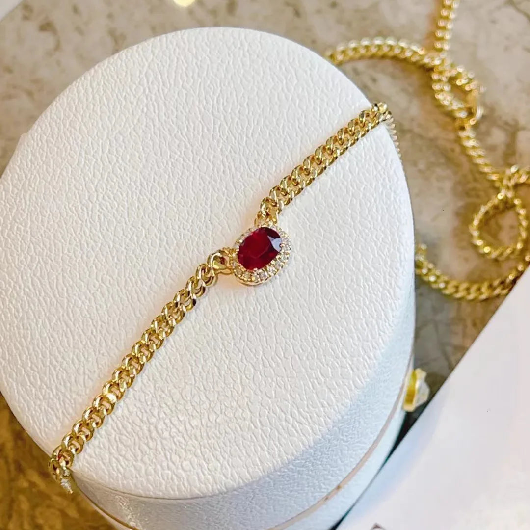 Luxury 14K Gold Plated 4MM Wide Snake Bone Chain Oval Ruby Gemstone Necklace for Women 925 Sterling Silver Fine Jewelry Gift