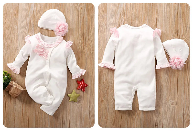 Spring and Autumn Long sleeved Newborn Bodysuit Two Piece Set for Girls and Infants Made of Pure Cotton, Comfortable and Breatha