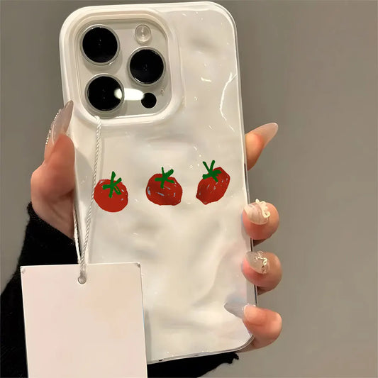Cute Red Tomato Pattern Wave Texture Phone Case For iPhone 17 Pro Max 16 15 14 13 12 11 Pro 15 Plus Shockproof Soft Back Cover