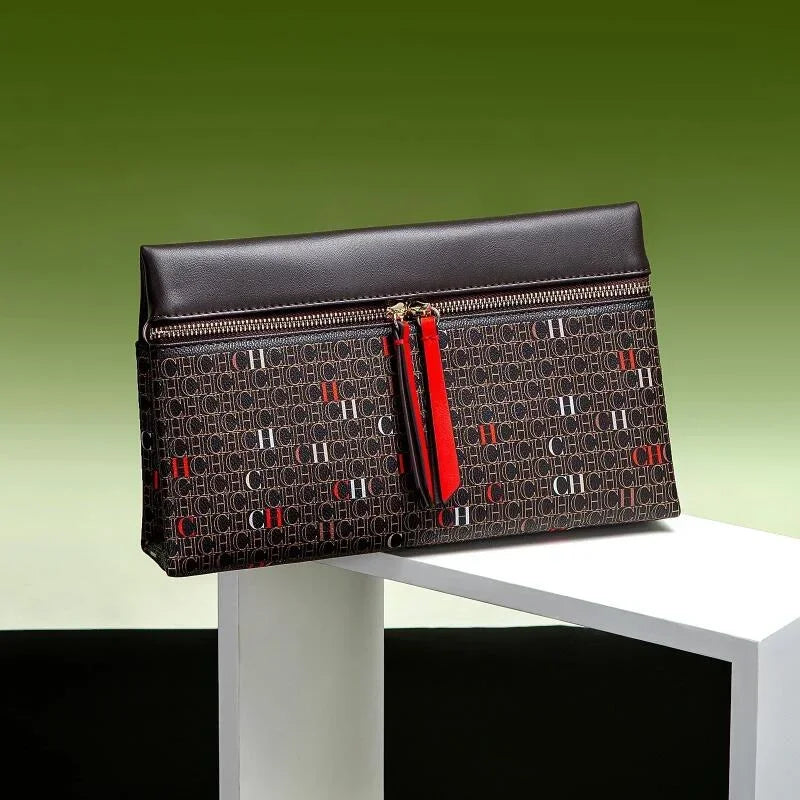 CH Clutch Bag Women Colorful Logo Print Zipper Evening Purse PU Leather Top Flap Handbag For Party Wedding Bolsos