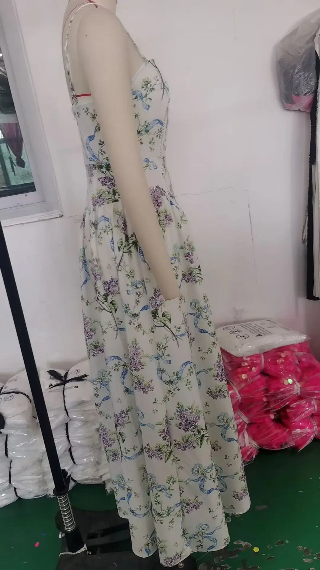 Elegant Fairylike French Style Gentle Floral Print Strapless Midi Dress Slimming Women's Fashion High End Feeling Dress