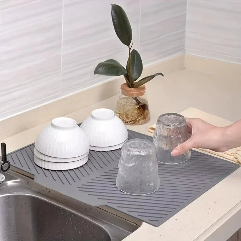 Silicone Wave Drying Mat Non Slip Dish Drainer Pad Heat Resistant Foldable Kitchen Table Placemat for Countertop Insulation