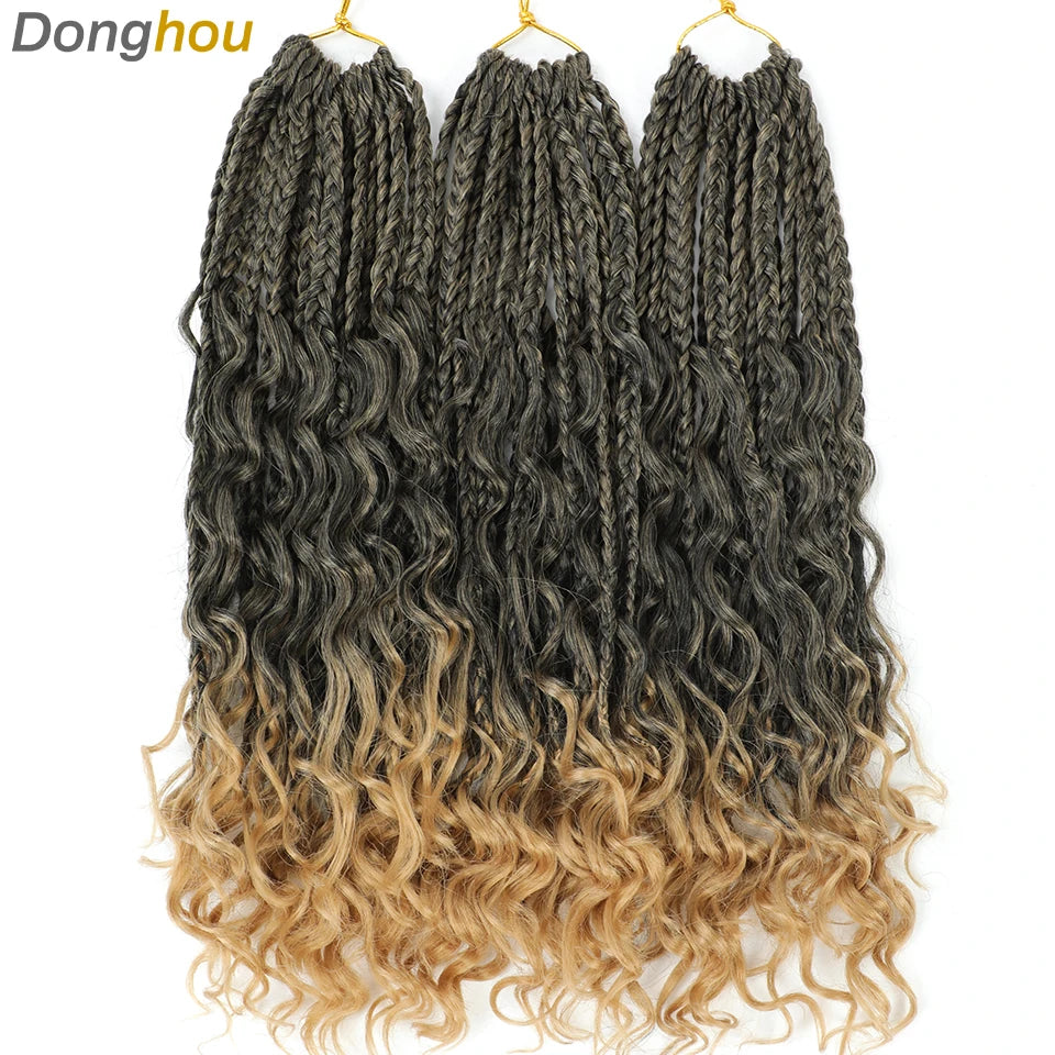 14 18 24 Inch Boho Box Braids Crochet Braids Curly Ends 1B 30 27 #4 Bug 8 Colors Ombre Goddess Bohemian Box Braids Crochet Hair