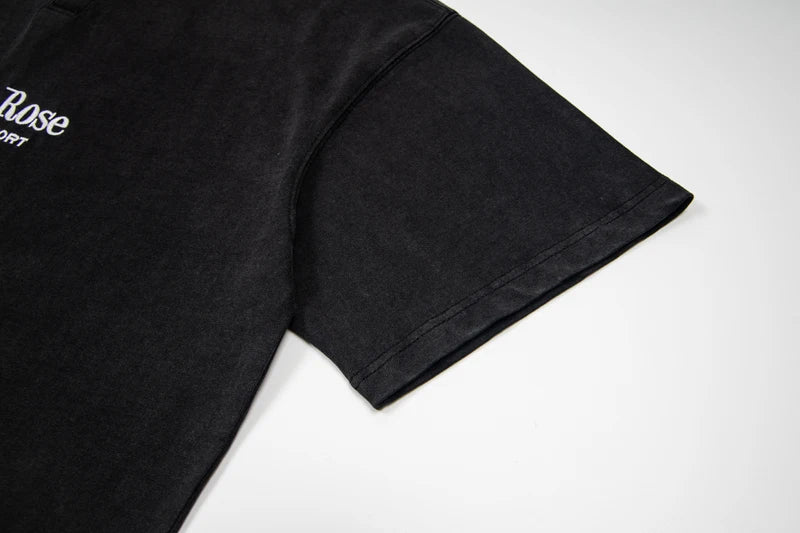 Summer Streetwear Embroidered Letter Logo Half Open Button Lapel Short Sleeve Tops Rose Tshirts Men Women Black Gray Outfit