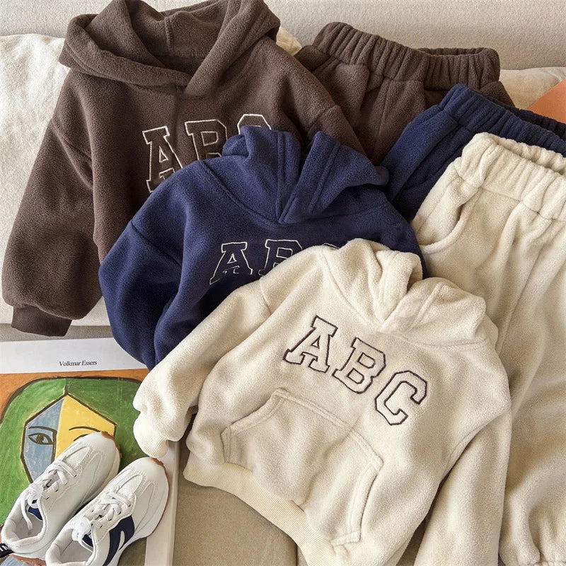 Children's Suit 2023 Fall And Winter Padded Thickened Leisure Boys And Girls New Letters ABC Kids Suit 2-7 Years Old