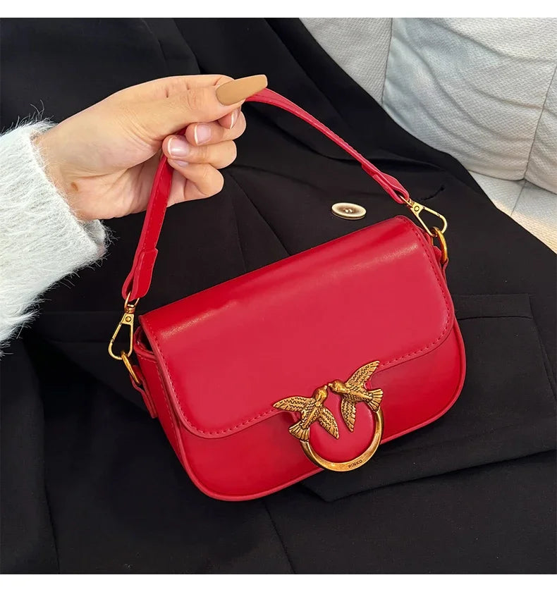 High-end Crossbody Handbag Leather Tote Bags Trendy Design Commuter Popular Classic Elegant Fashionable Bag with avian button
