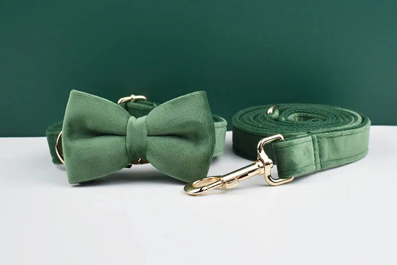 Forest Green Velvet Dog Collar And Leash Set For Dogs Custom Engraved Nameplate Pet Supplies Dog Leash Velvet 39