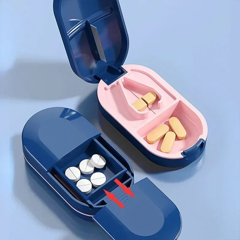 Medicine Pill Cutter Box Portable Drug Box Useful Grinder Splitter Medicine Pill Holder Tablet Cutter Splitter Divider Pill Case