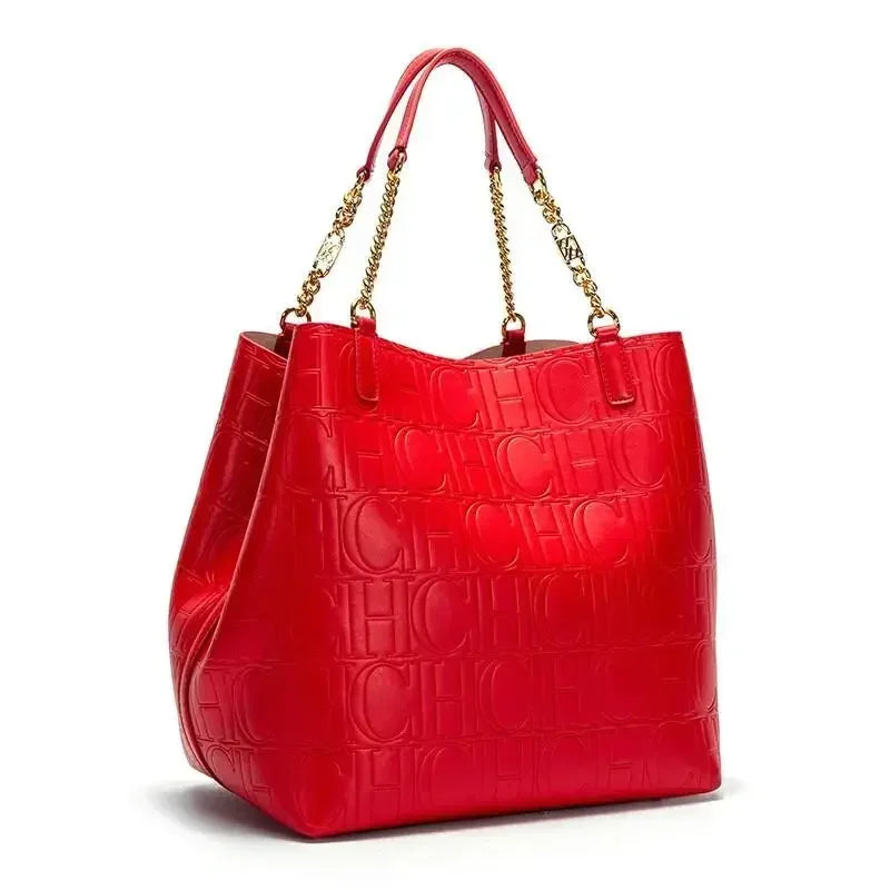 CH Tote Bag For Women Luxury Designer Handbag Fashion Embossed Leather Shoulder Bag Elegant Gold Chain Tote Bag For Daily Use