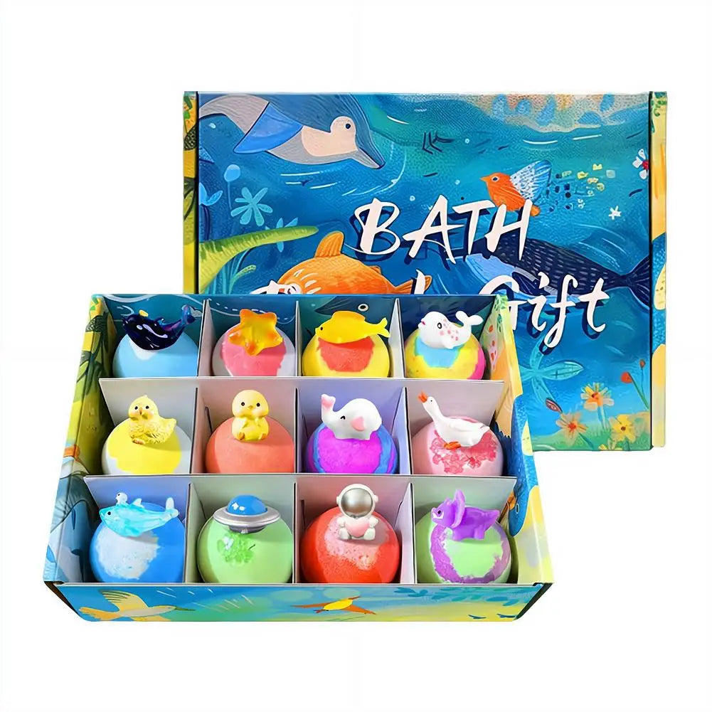 12PCS Flower Fruit Sea Salt Bubble Ball Bath Set with Surprise Toy,Kid Bath Gift Ocean gentle & safe Bath Bubble Ball Set ﻿