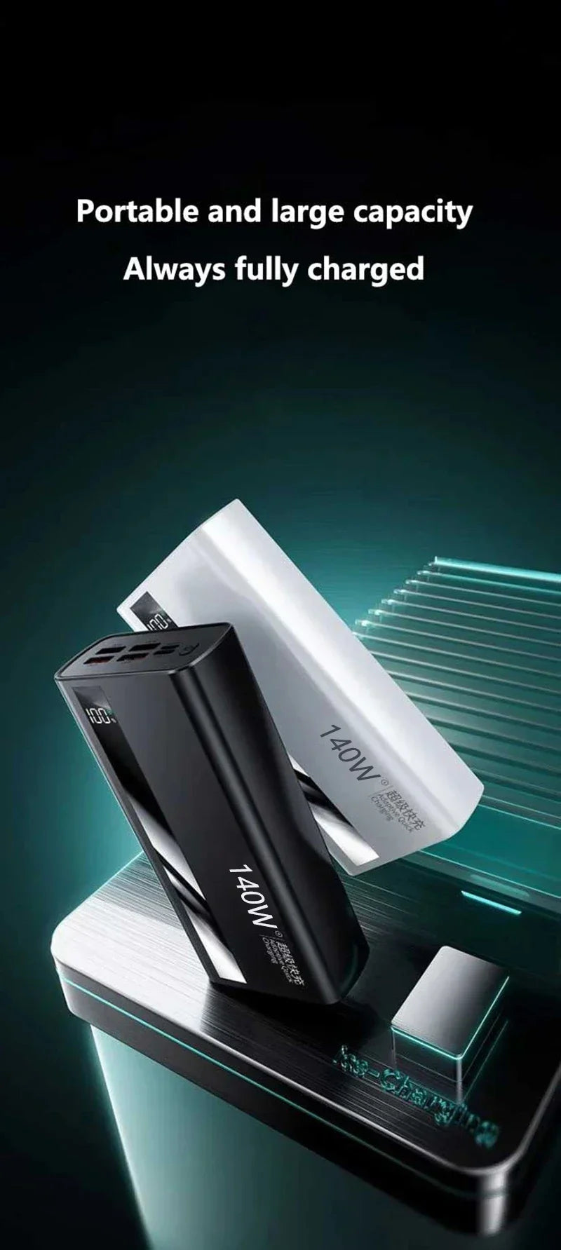 Lenovo CCC 500000mAh 140W Powerbank Super Fast Charging Portable Battery Charger Ultra Capacity LED Digital Display