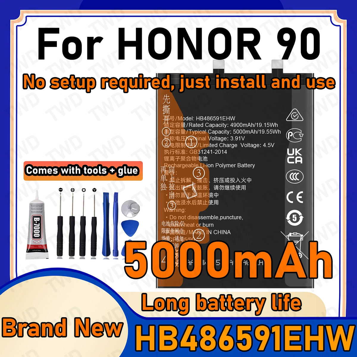 HB486591EHW Large Capacity Battery For HONOR 90 Batteries New High Quality+Free Tools
