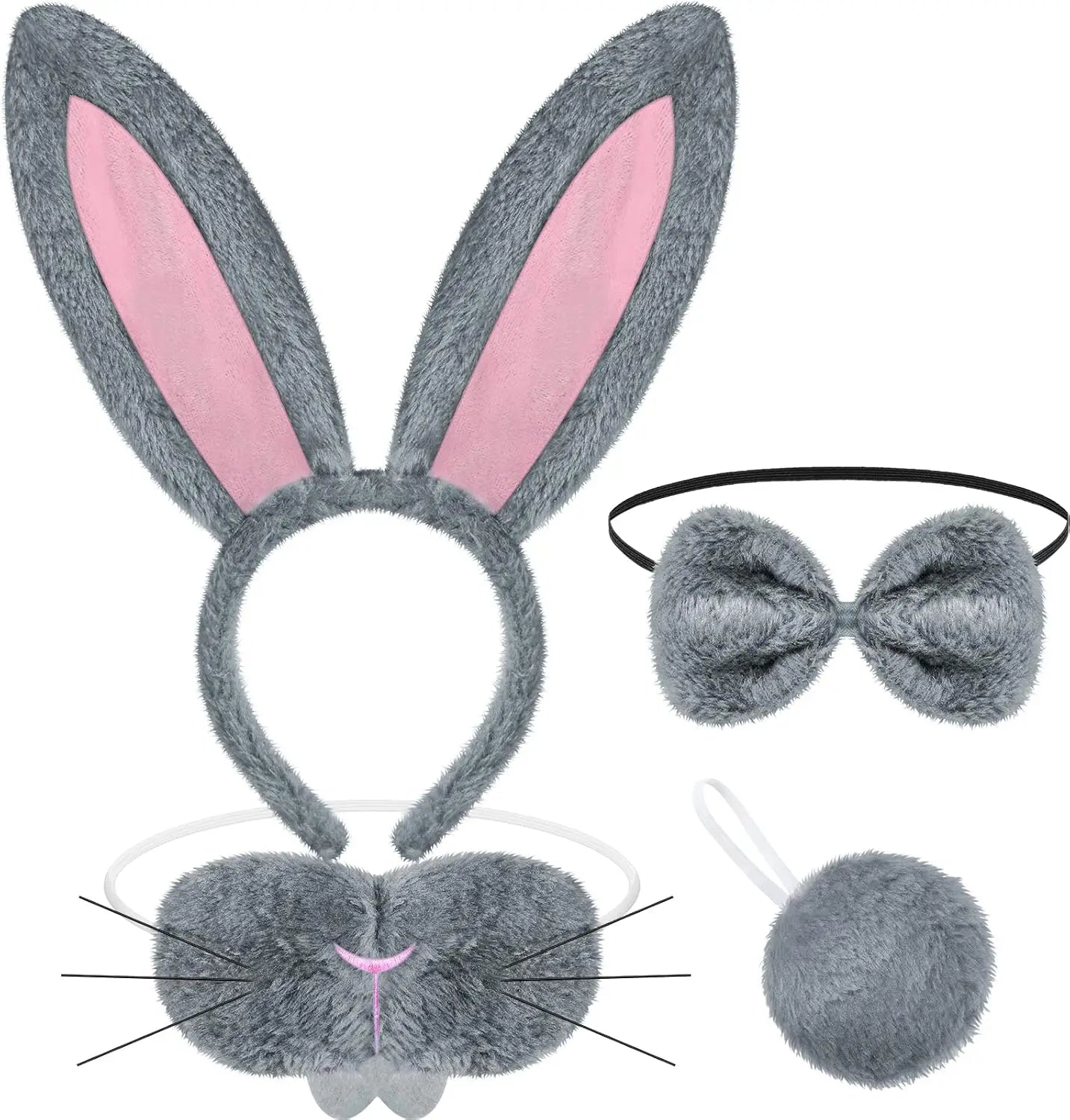 Halloween Bunny Costume Accessories Set Bunny Nose Tail Tie and Ears for Boys Girls Halloween Party Cosplay