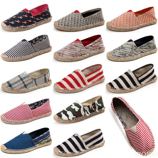 Grass Woven Linen Men's and Women's Handmade Stitching Fishing Shoes with A Casual Flat Bottom Anti Slip Fabric Design Platform