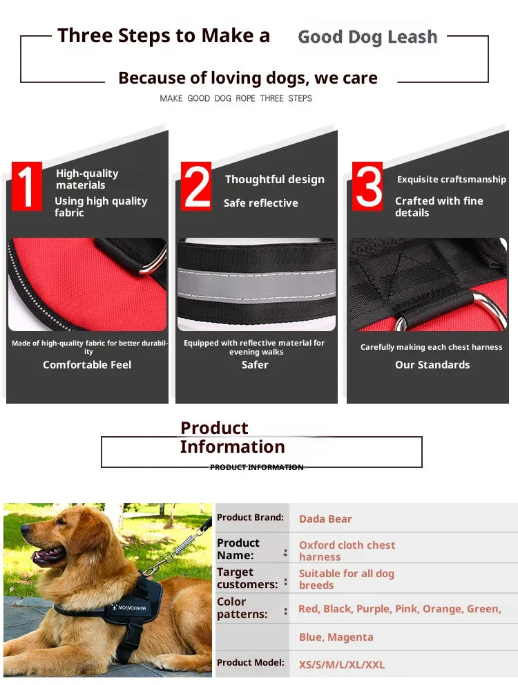 K9 Tactical Dog Harness and Leash Anti-Pull for Golden Retriever Pomeranian Adjustable Pet Walking Rope for Large Dogs