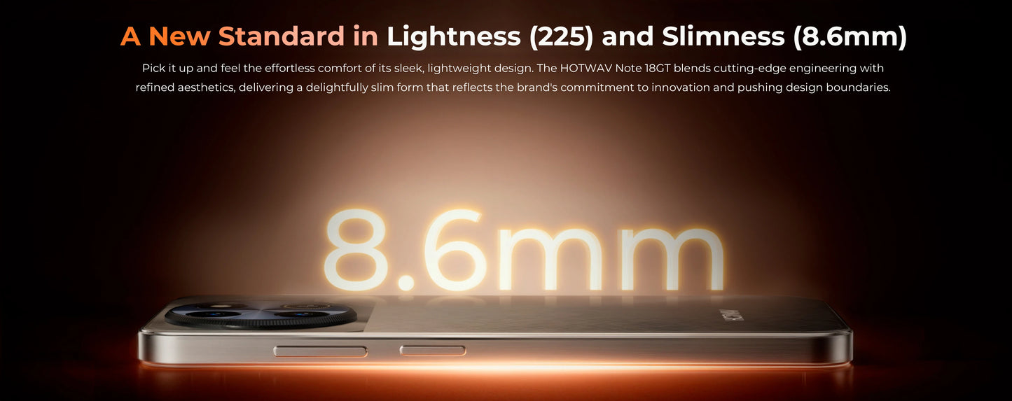 HOTWAV Note 18 GT Smart Phone 7.2'' 120Hz 8.6mm Ultra-Thin Mobilephone 8GB RAM 256GB ROM 6200mAh Battery Android 15 Cellphone
