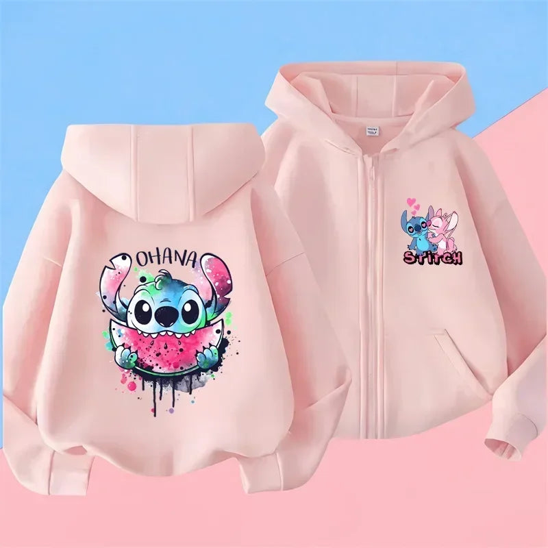 Kawaii Stitch Hoodie Children Cartoon Clothes Kid Girl Boy Lilo and Stitch Zipper Sweatshirt Manga Hoody Baby Casual Top