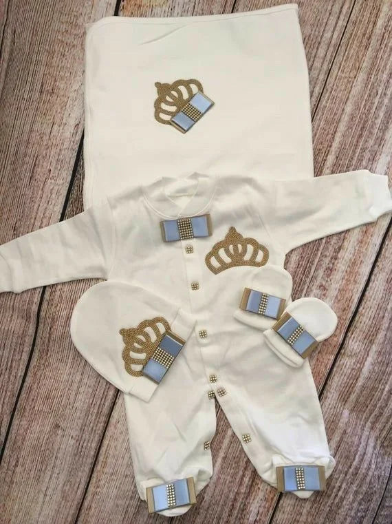 5pcs Newborn Baby Boy Outfits Kids Clothing Real Cotton Infant0 Products Shirt Pants Mittens Receiving Blanket
