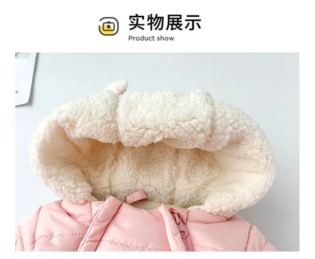 Newborn Baby Winter Hooded Romper Double Zippers Cotton-padded Warm Thicken Rompers Toddler Playsuit Infant One-piece Clothing