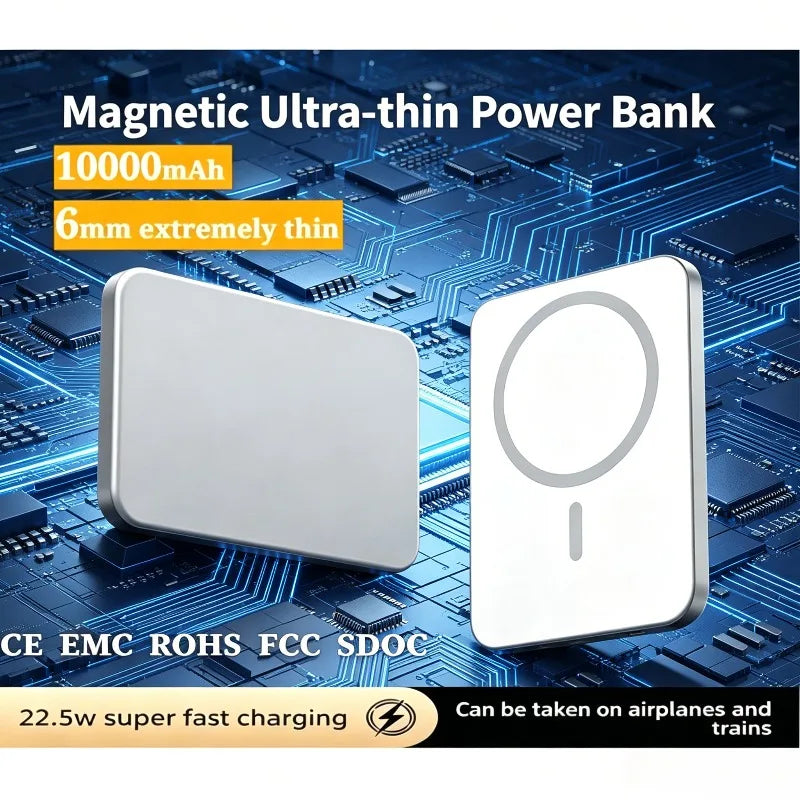 2026 Latest 6mm mini Ultra-Thin 10000mAh Wireless Magnetic Power Bank Type-C 20W Ultra-Fast Power Bank Portable Charger