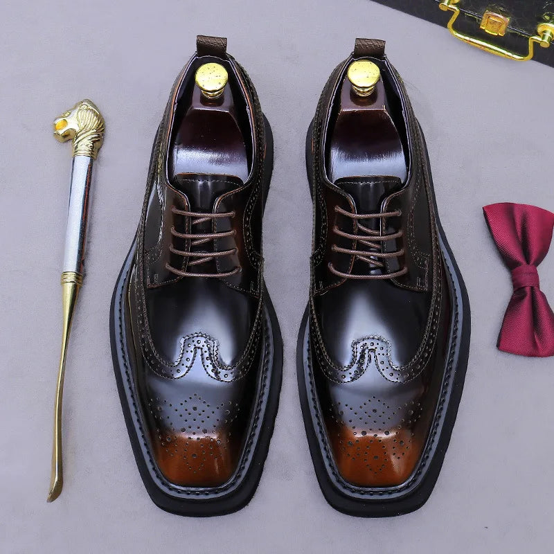 Men's Brogue Platform Oxford Shoes Genuine Leather Thick Sole Formal Dress Shoes for Men Business Casual Lace Up Luxury Oxfords