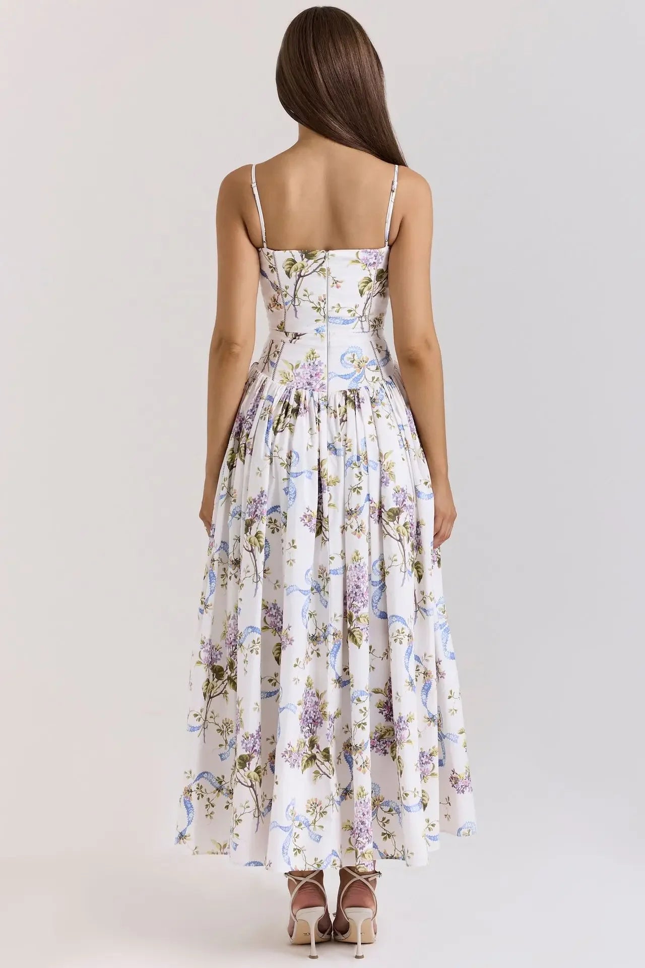 Elegant Fairylike French Style Gentle Floral Print Strapless Midi Dress Slimming Women's Fashion High End Feeling Dress