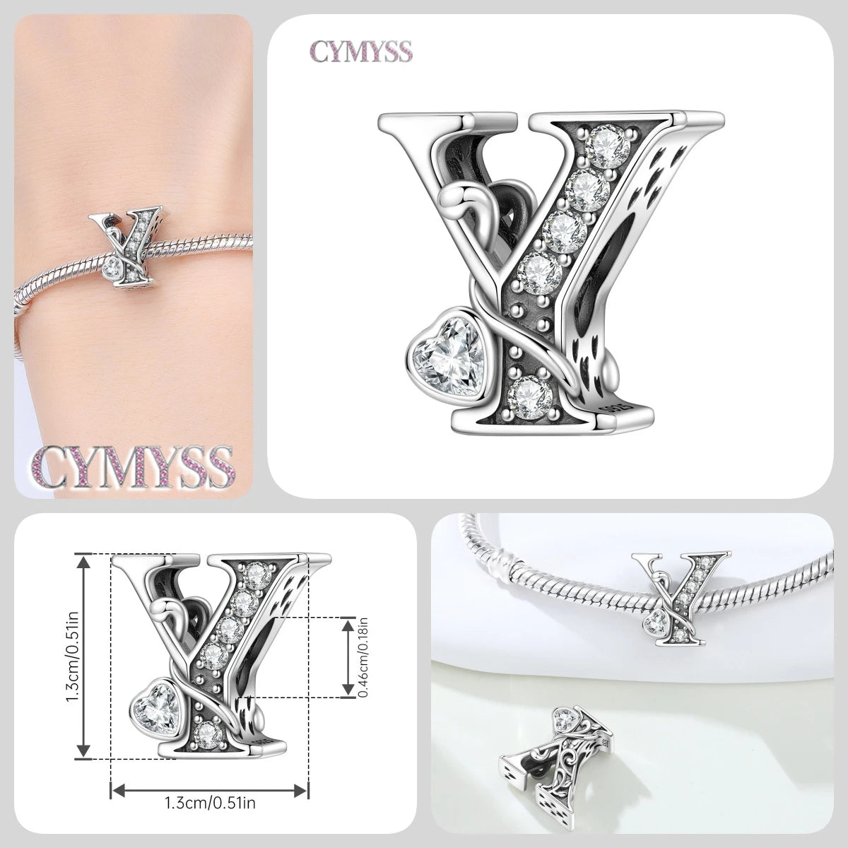 2026 New 925 Sterling Silver Zircon Scroll Grass Pattern 26 Letter Bead Charms for Women Fit DIY Bracelet Necklace Jewelry Gift