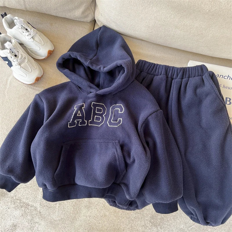 Children's Suit 2023 Fall And Winter Padded Thickened Leisure Boys And Girls New Letters ABC Kids Suit 2-7 Years Old