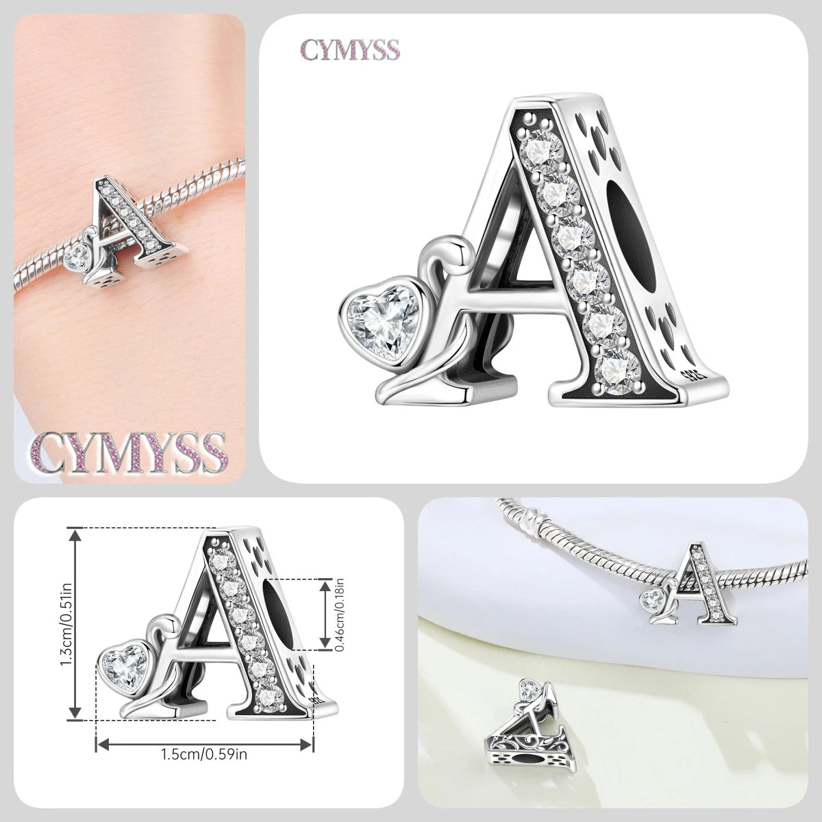 2026 New 925 Sterling Silver Zircon Scroll Grass Pattern 26 Letter Bead Charms for Women Fit DIY Bracelet Necklace Jewelry Gift