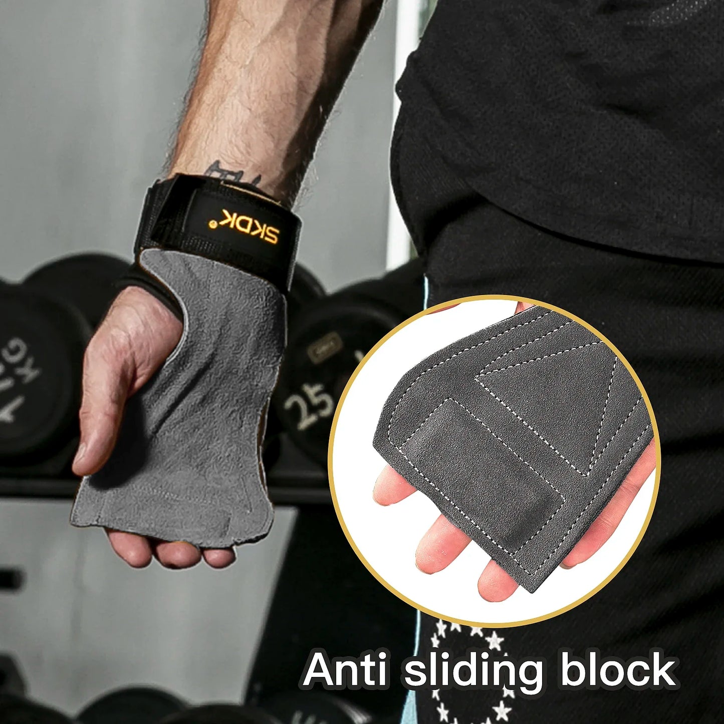 2Pcs Gym Gloves Fitness Hand Palm Protection Equipment Anti Slip Wear-resistant Wrist Wraps Hard Pull Weight Lifting Grip Pads