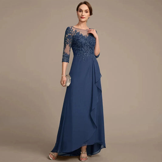 Mother of The Bride Dress 3/4 Sleeves Scoop Neck Sequined Applique Ruffles Wedding Guest Gown Woman Party Dress Customized
