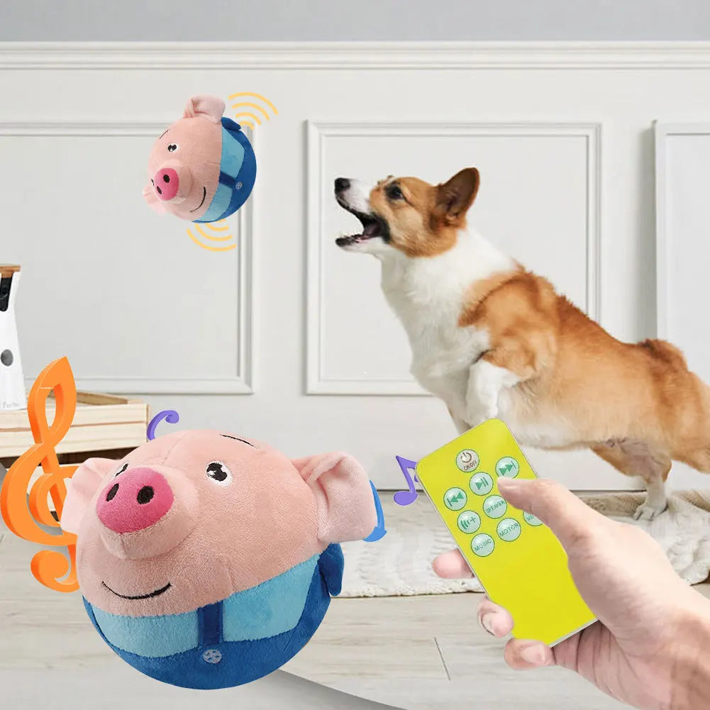 Cartoon Pig Active Moving Pet Plush Toy USB Rechargeable Talking Moving Dog Ball Toy Pet Bouncing Balls for Dogs Cats