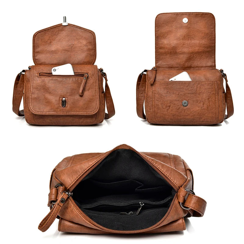 Vintage Soft Leather Women's Crossbody Bag Luxury Designer Handbag Small 2024 Sac a Femme Femmels' Shoulder Bags
