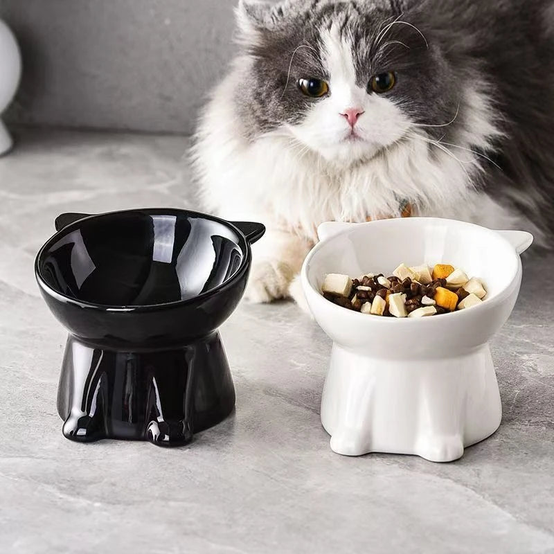 2 Piece Set - Elegant Black/Pure White Elevated Pet Bowl Elevated Anti Slip Wide Bottom Plastic Material Suitable Cats and Dogs