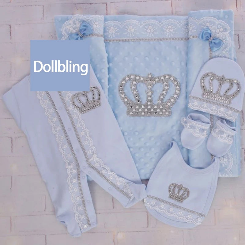 Newborn Baby Boy Outfits Set Kids Clothing Real Cotton Infant Care Products Body Suit Shirt Pants Mittens Receiving Blanket
