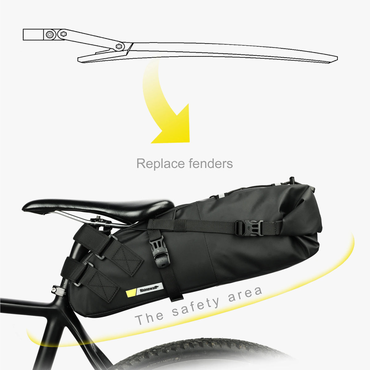 Rhinowalk Bike Saddlebag + Stabilizer Set Waterproof 13L Large Capacity More Stable For MTB Road Bike Can Fit Water Bottle Cage