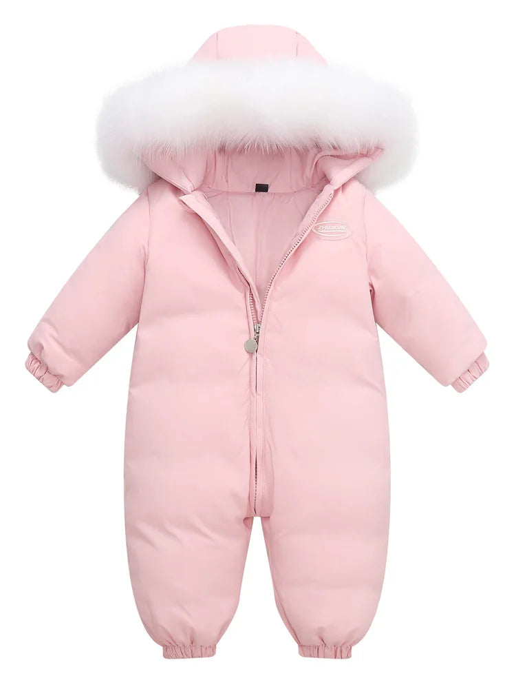 2025 Baby Winter Jumpsuit Real Raccoon fur Waterproof Baby Girl Snowsuit Toddler Boy Winter Romper Infant overalls Down Jacket