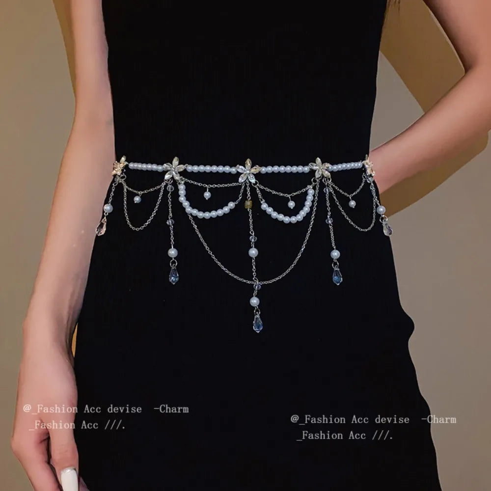 Fashion Elegant Pearl Waist Chains Versatile Boho Hip Chain Waist Accessory Body Jewelry Women
