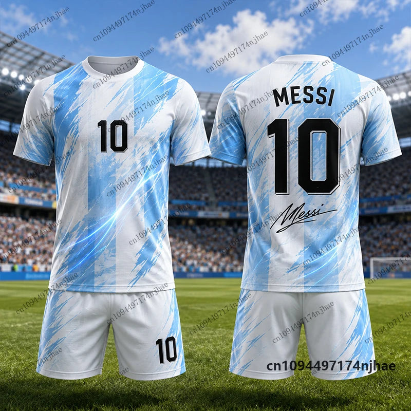 2 Piece Outfits Children Tracksuit Messi No.10 Print T-Shirt+Shorts Sets Football Jersey Casual Suit Sports Kids/Adult Clothes