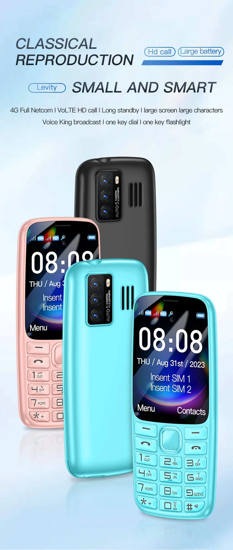 C99(H11) 4G Button Phone 2.4inches TFT Screen Dual SIM Dual Standby Voice King Alarm Clock 1500mAh Battery Torch CellPhone