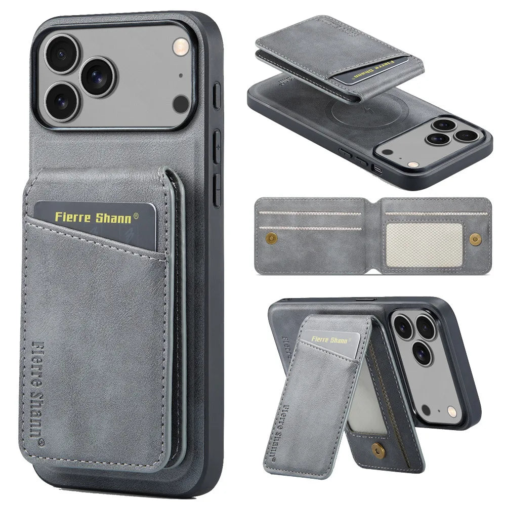 Magnetic Detachable Leather Wallet Phone Stand Case Wireless Charge Cover for iPhone  18 17Air 11 12 13 14 Plus 15 16 17 Pro Max