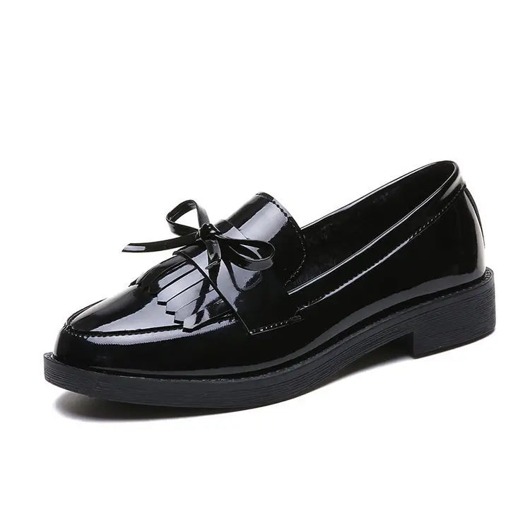 Black Patent Leather Women's Loafers Platform Slip on Shoes for Women 2025 New Spring British Tassel Casual Flats Shoes Woman