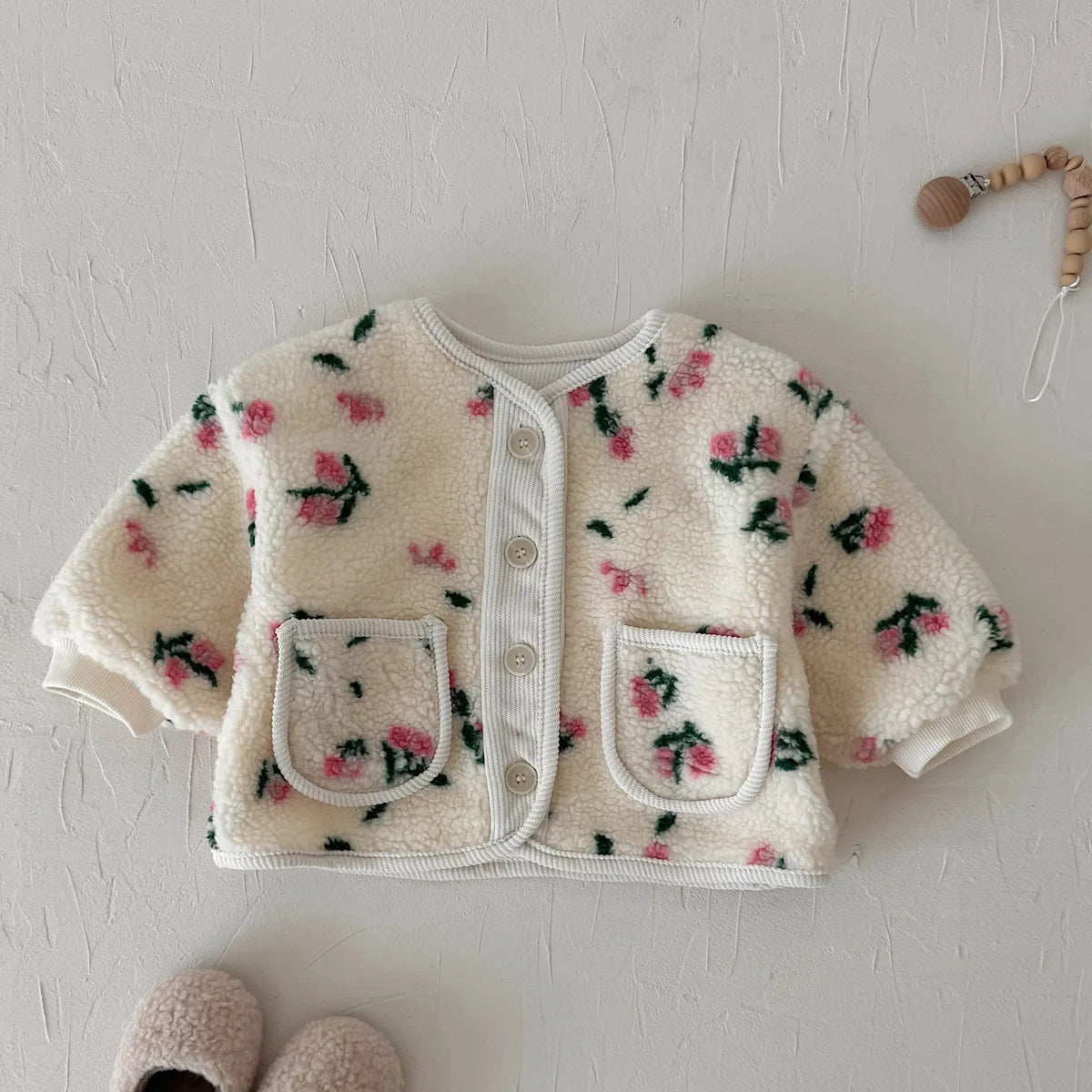 Wholesale 0-3 Y Baby Girls Clothes Full Of Floral Print Girls Thicken Jacket Fur Lining Girls Fur Coat Kids Girls Outfit